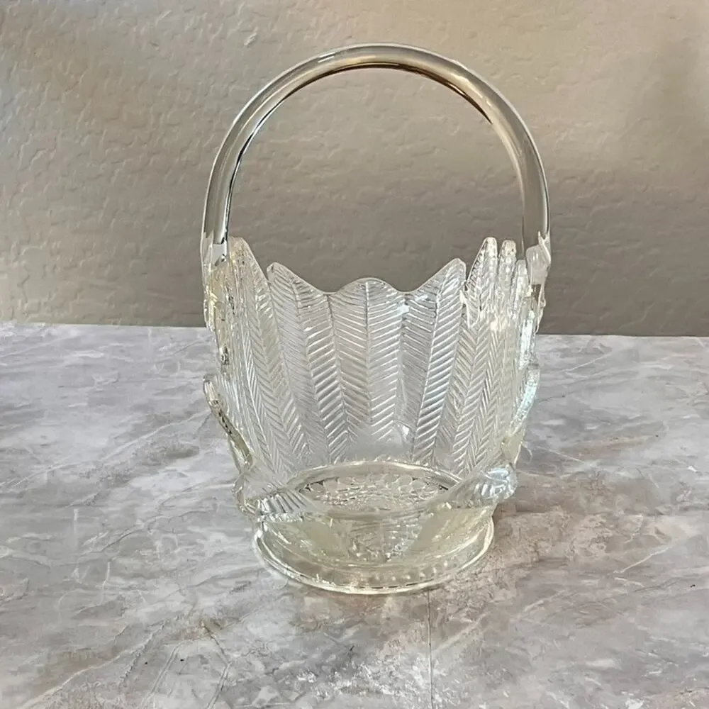 Clear Glass Fern Feather Ribbed Basket 14
